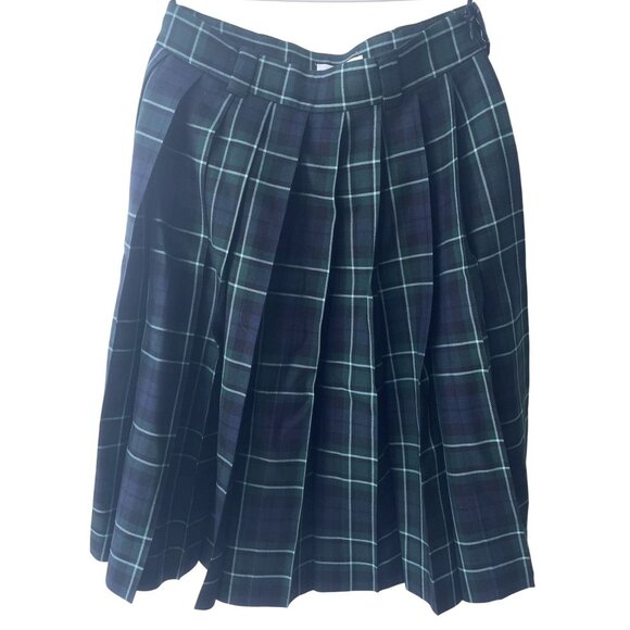 Miu Miu Green & Navy Plaid Pleated Wool Skirt Made In Italy Womens - Picture 1 of 12